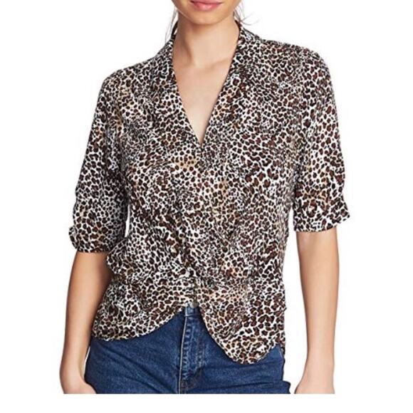 NWT 1 State 1/2 sleeve animal print twist top size XS - Picture 1 of 7
